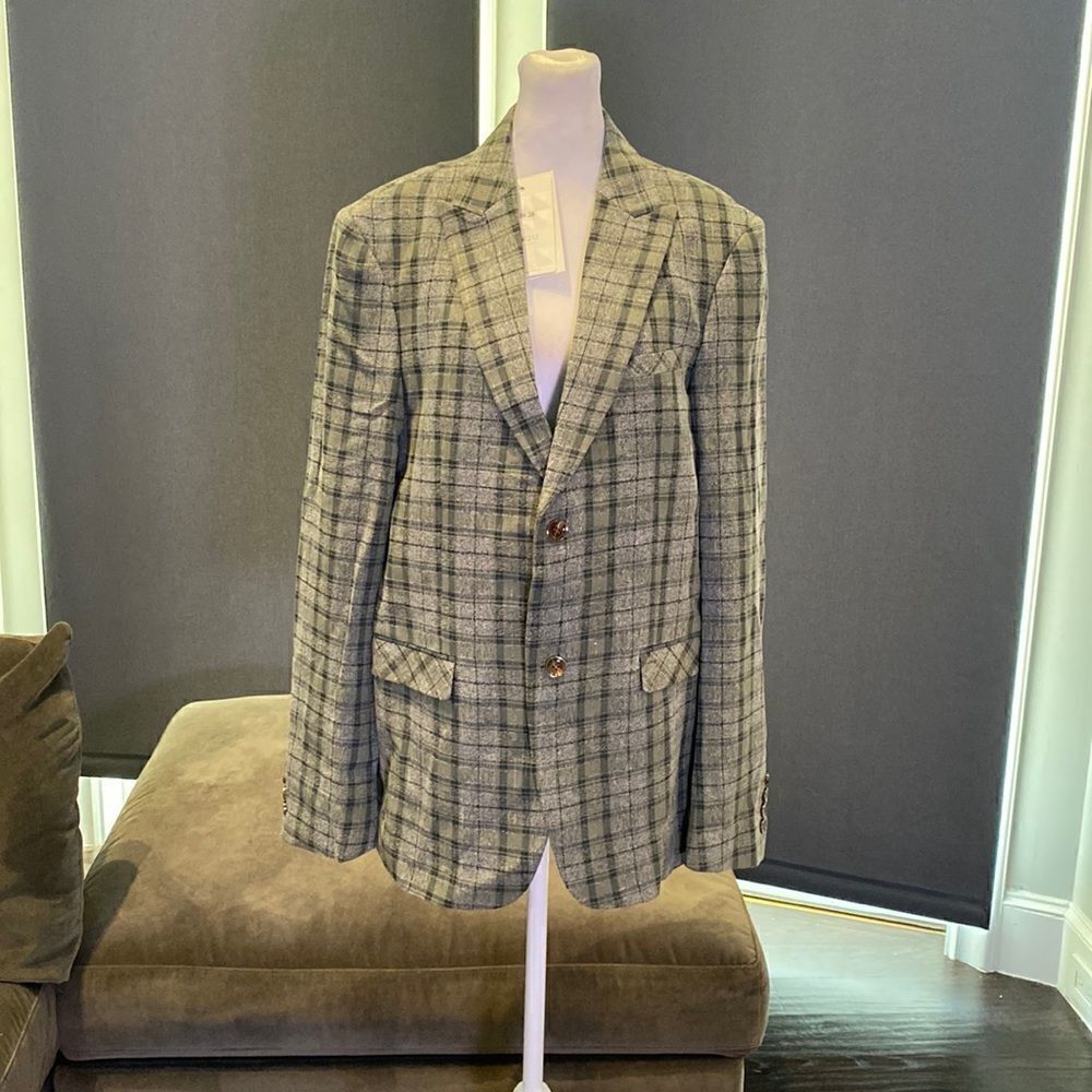 Men’s Mogu Plaid Suit Jacket Blazer SlimFit 2 Button Single Breasted Size 38 NWT